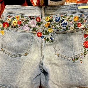 Floral Embroidered Anthropology Mid-rise Boyfriend Shorts